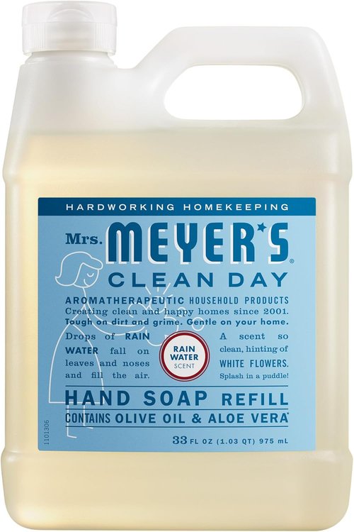 Mrs. Meyer's Clean Day Hand Soap Refill - Rain Water Scent | 33 Fl Oz Bottle for Gentle Cleansing