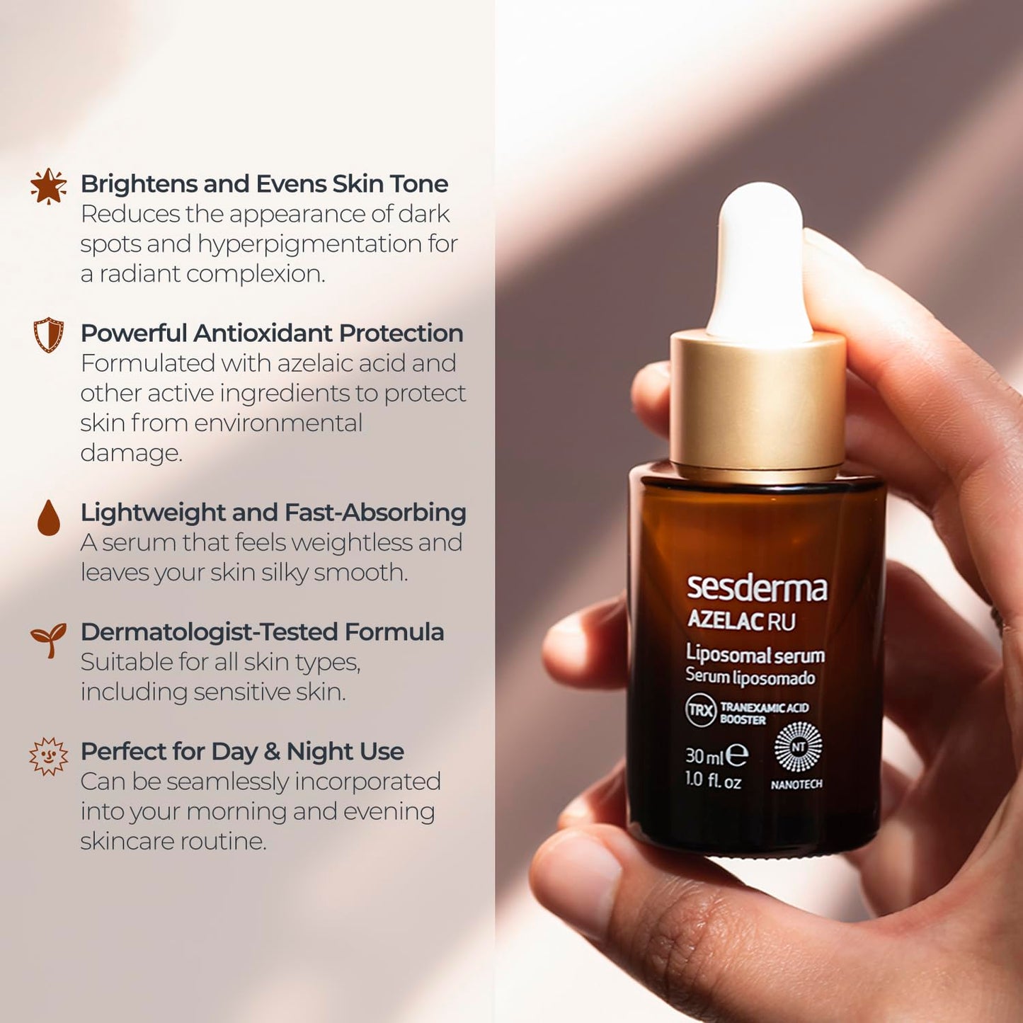 Sesderma AZELAC RU Liposomal Facial Serum - 1.0 fl. Oz for Sun Spots, Age Spots & Hyperpigmentation