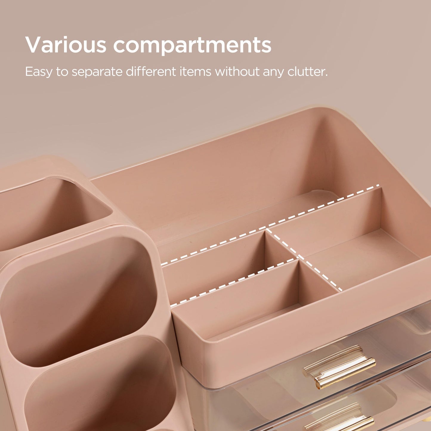 HBlife Makeup Organizer with Brush Holder for Vanity, Large Plastic Bathroom Countertop Organizer Skin Care Storage, Easy to Store Lipsticks, Nail Polishes, Perfumes, Eyeshadow Palettes, Pink