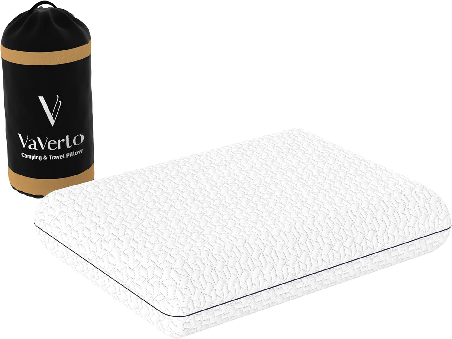 Vaverto Memory Foam Camping Pillow - Compressible, Medium Firm, Breathable Cover, Machine Washable