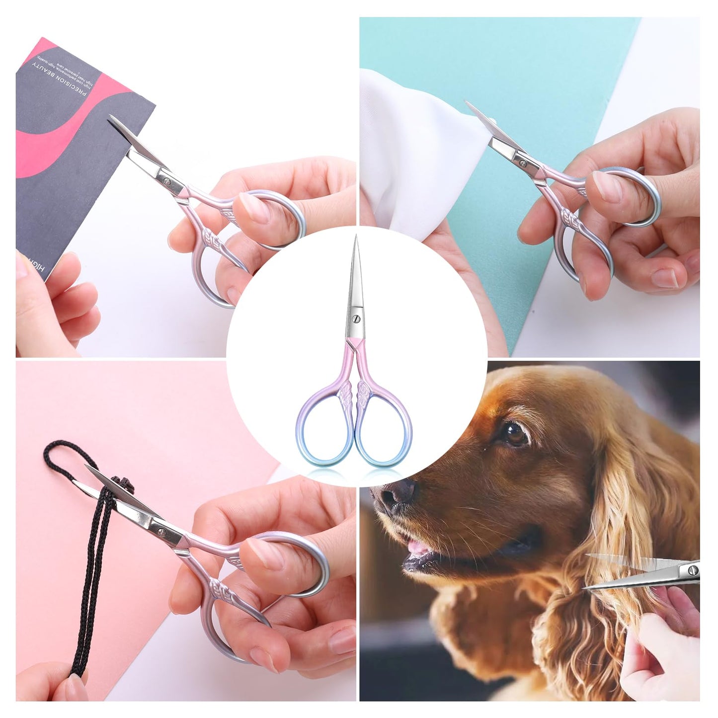 Lobodt Personal Care Professional Beauty Tools (pink) Small scissors Facial hair removal and ear, nose and eyebrow, beard trimming Stainless steel fine straight head scissors