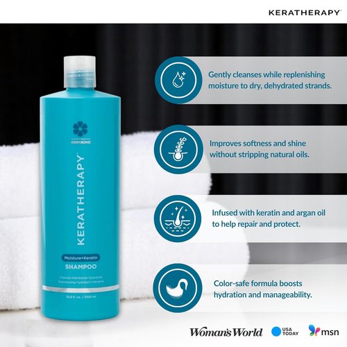 KERATHERAPY Keratin Infused Moisture Shampoo - Anti-Frizz Formula for Oily Scalp & Dry Ends | 33.8 fl. oz.
