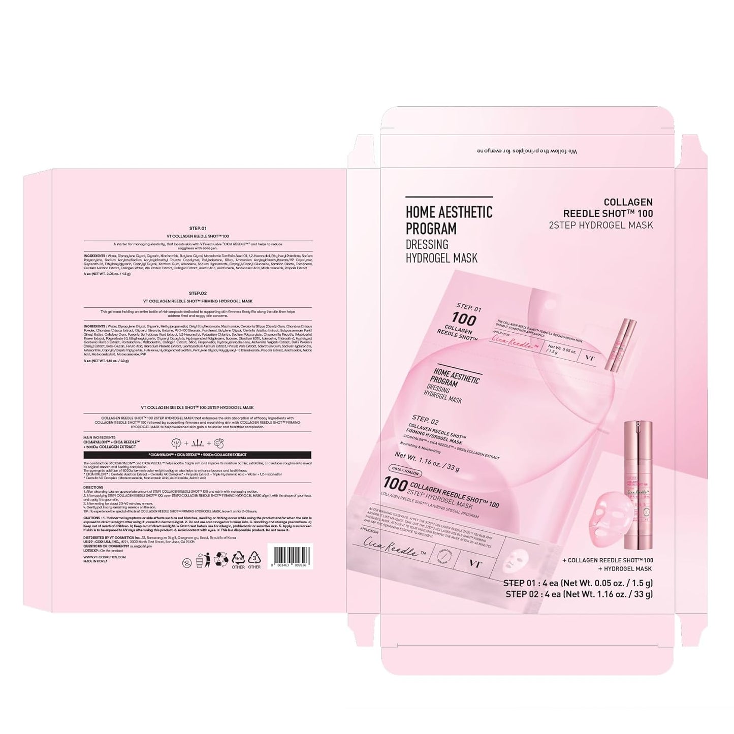 VT COSMETICS Collagen Reedle Shot Hydrogel Mask - Firming & Hydrating Overnight Treatment | 34.5g x 4ea