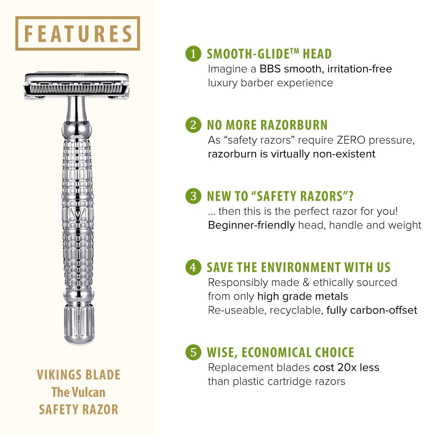 VIKINGS BLADE Double Edge Safety Razor - Smooth Shave with 5 Swedish Steel Blades | Luxury Case Included