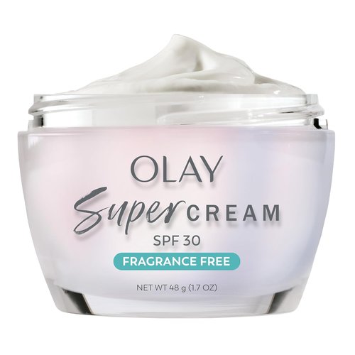 Olay Super Cream - Fragrance-Free Lightweight Face Moisturizer with SPF 30 | 5-in-1 Hydration & Brightening, 1.7 oz