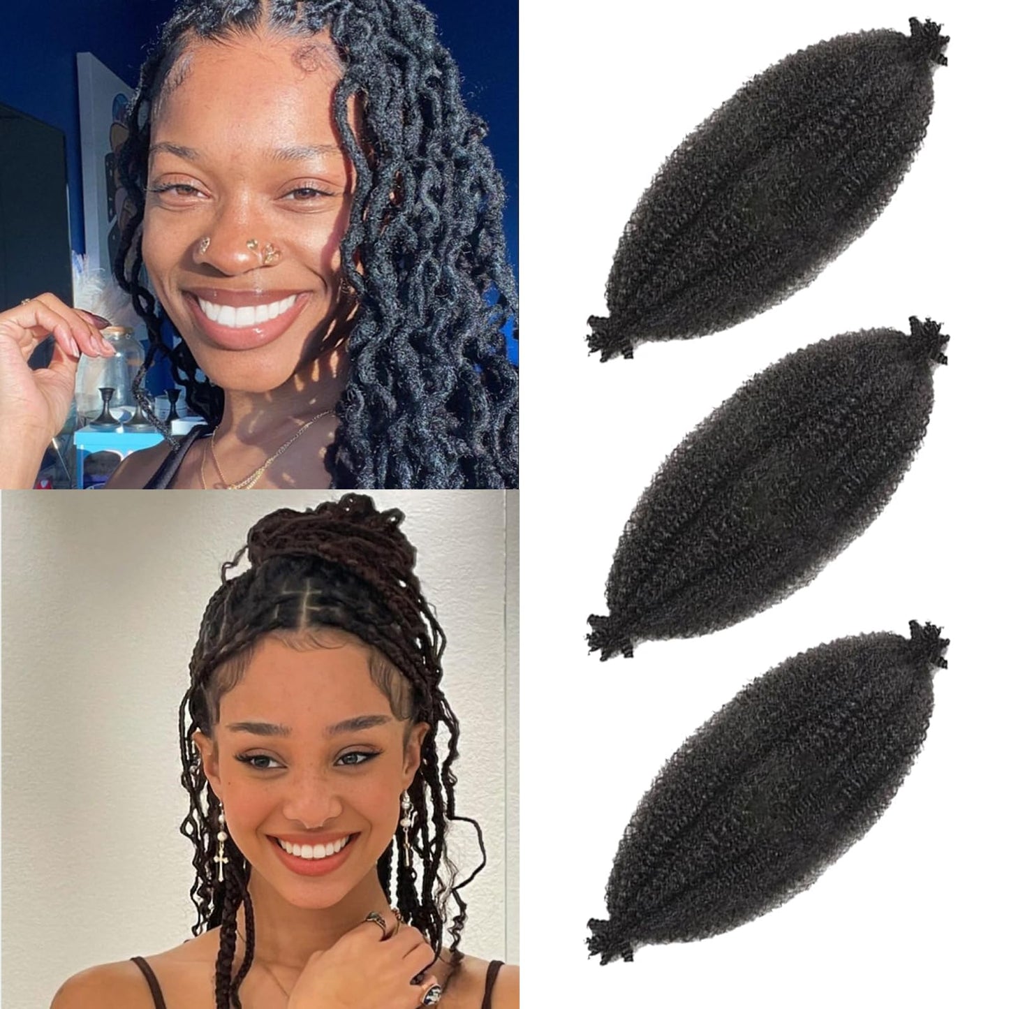 3 Packs Marley Twist Braiding Hair 18 inch Pre Separated Springy Afro Twist Hair for Pre Fluffed Spring Synthetic Soft Locs Curly Extensions Black Women (18inch, 1b-3)