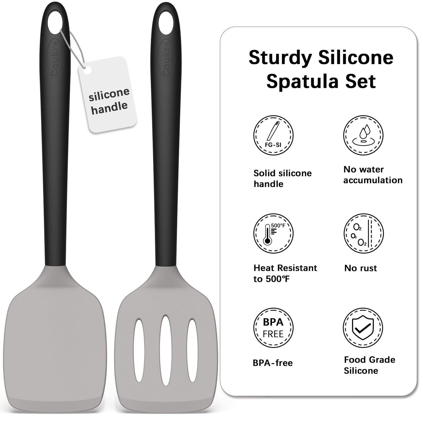 Coukre 2 Pack Silicone Spatula Set, High Heat Resistant, BPA Free Kitchen Spatula, Solid & Slotted Turner for Non-Stick Pans, Sautéing, and Flipping (2, AquaGreen)