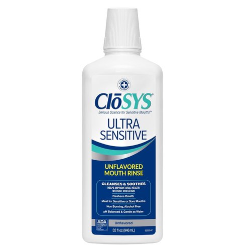CloSYS Ultra Sensitive Mouthwash - Alcohol-Free, Unflavored, pH Balanced, 32 Oz for Soothing Relief