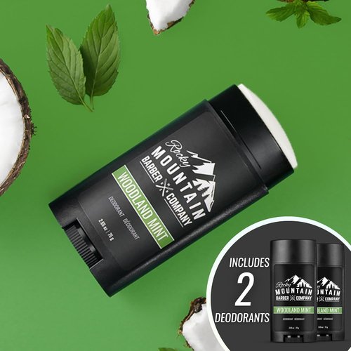 Rocky Mountain Barber Company Natural Deodorant for Men - Aluminum Free, Plant-Based, Peppermint - 2 Pack, 2.65 oz Each