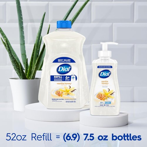 Dial Liquid Hand Soap - Vanilla Honey Scent | Gentle Dermatologist-Tested Formula, 52 Fl Oz Refill (Pack of 3)