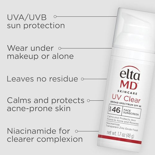 EltaMD UV Clear Face Sunscreen SPF 46 - Oil-Free Zinc Oxide Formula for Sensitive Skin