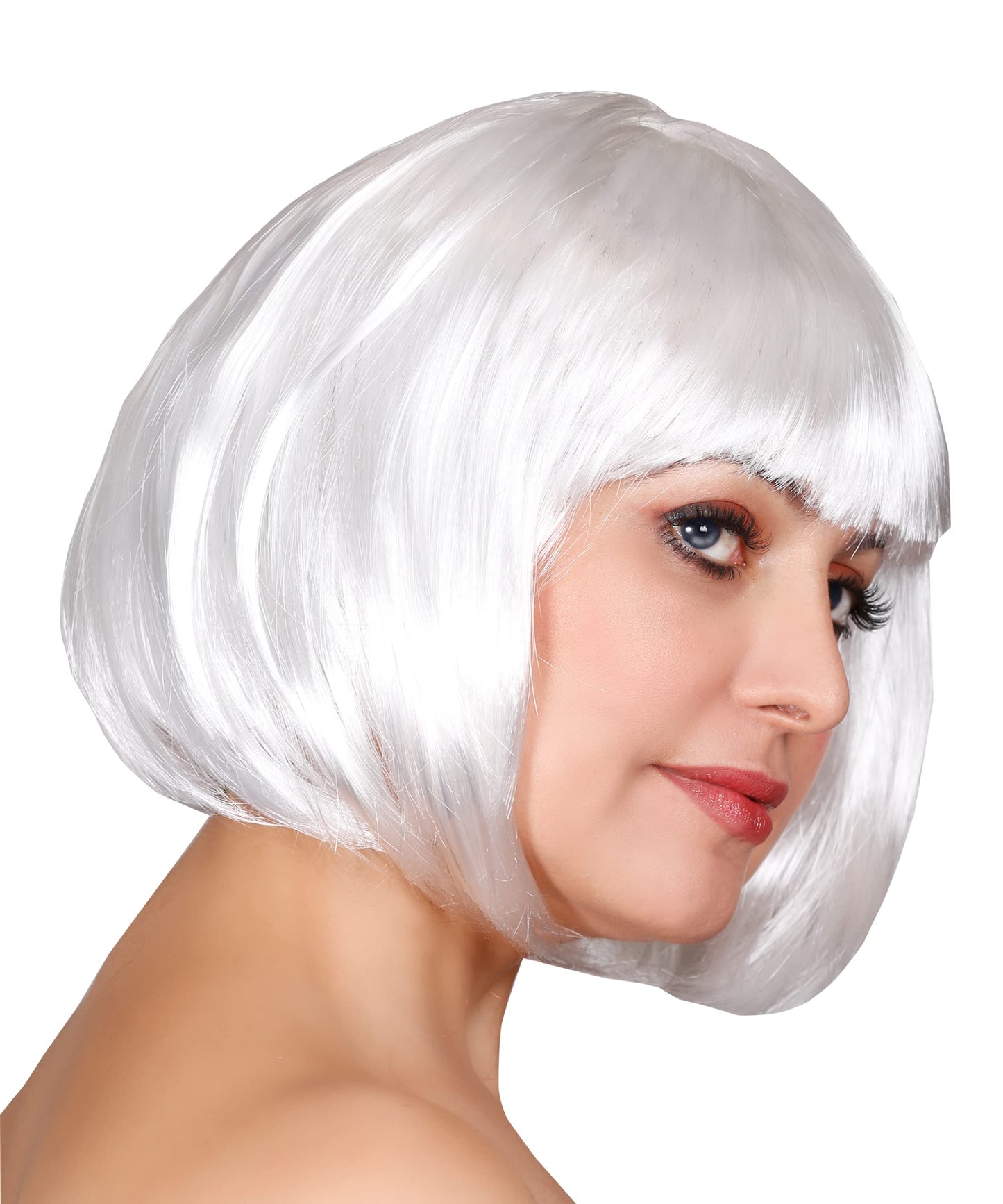 Matissa Short Straight 10" Bob Wig with Bangs Synthetic Fancy Dress Costume Halloween Party (White)