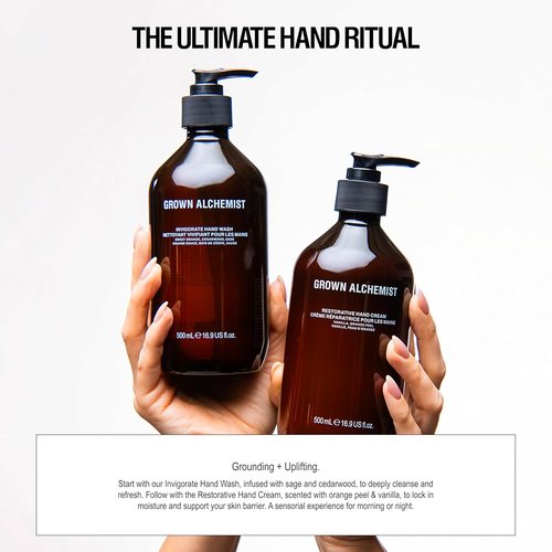 Grown Alchemist Invigorate Hand Wash & Refill Set - Moisturizing Liquid Soap with Aloe, Sweet Orange, Cedarwood & Sage - Gentle Plant-Based Cleanser for Kitchen & Bathroom