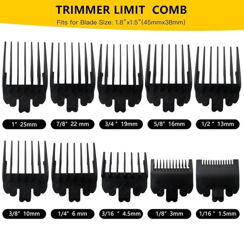 BaBylissPRO Clipper Guards - 10-Pack Attachment Combs Set for FX870, FX890, FX825, FX673 | Cutting Lengths 1/16-1 Inch