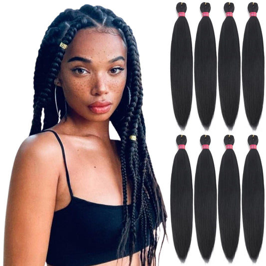 Pre-stretched Braiding Hair, Original Braid Hair Extensions, Hot Water Setting Crochet Hair Braids, Yaki Texture Easy Braiding Hair (24''-pack of 8, 99J)