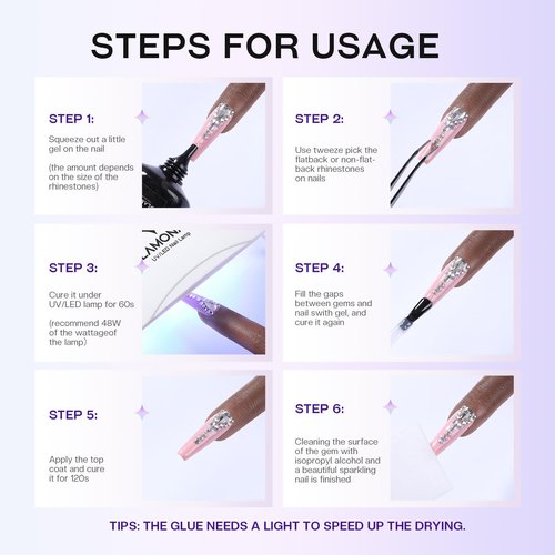 Glamonade Nail Rhinestone Solid Glue: 30g Super Strong Gel for Nail Gems Charms No Wipe Clear Gel for 3D Nail Art DIY Nail Designs Nail Tech Must Supplies