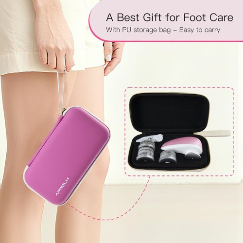 AprElm Rechargeable Electric Foot Callus Remover with 3-Sizes 120Pcs Sandpapers, Professional 1000RPM Electric Foot File with Organizer, Pedicure Tools Gifts for Women Men (E5 Pink-White)