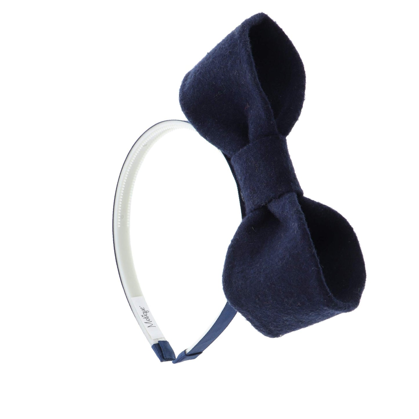 Motique Accessories Girls Hard Holiday Headband with Wool Standing Bow - Navy