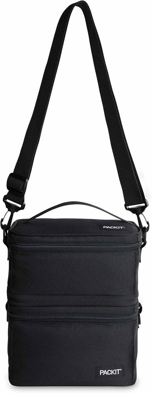 PackIt MOD 3-IN-1 Insulated Lunch Box - EcoFreeze Technology, Black, Removable Strap for Fresh Meals