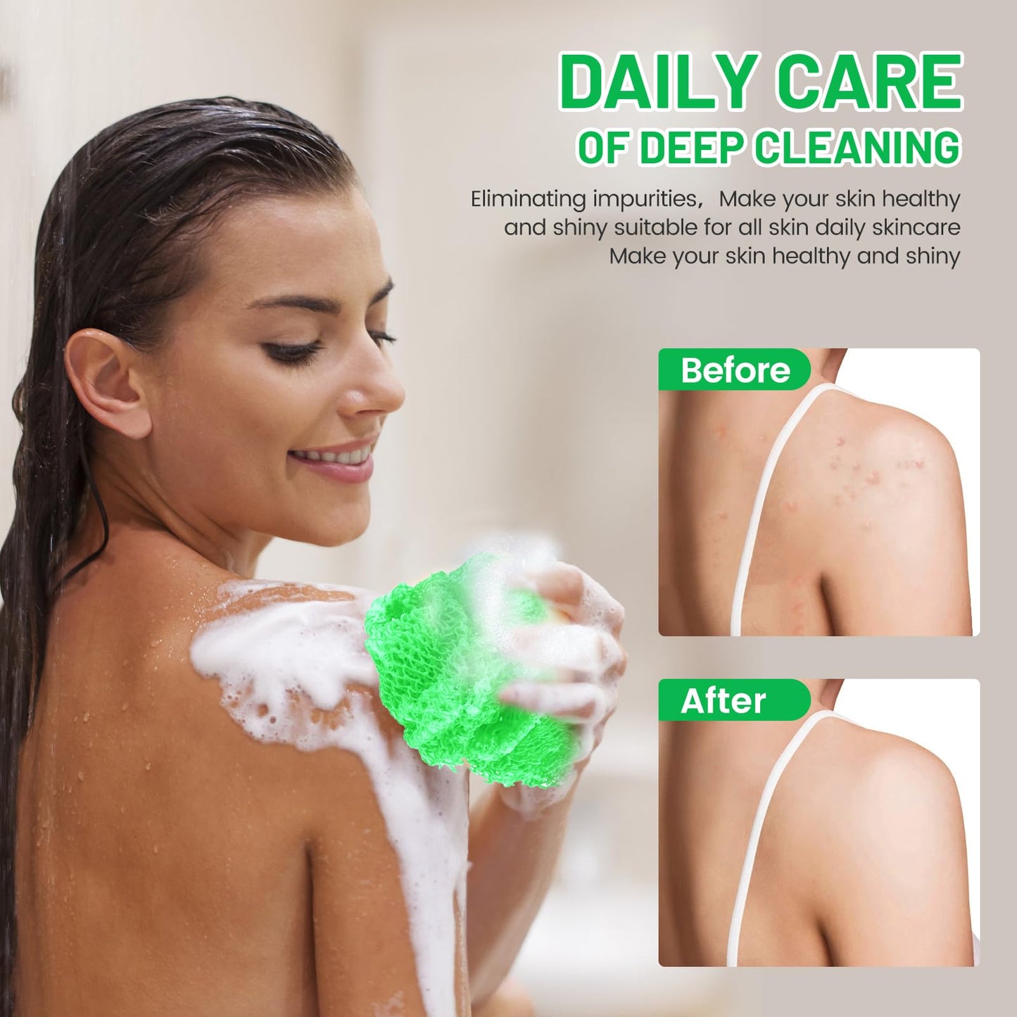 ZOCY African Net Sponge, Authentic Exfoliating Body Scrubber for Bath and Shower, Multiple Textures with Gentle Deep Exfoliating and Rich Lather for All Skins (Green)