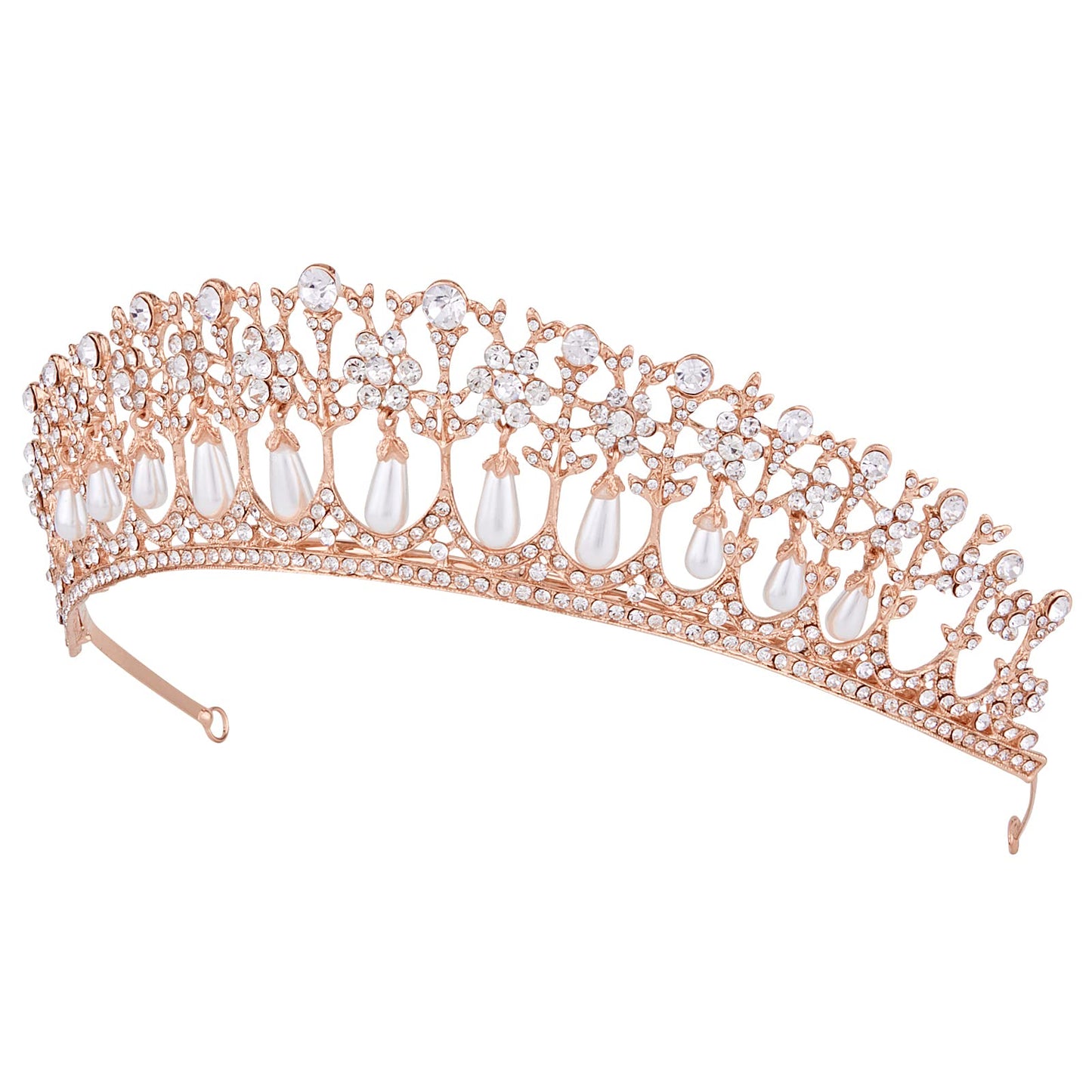 Vofler Wedding Tiara, Bride Pearl Crown - Rose Gold Crystal Rhinestone Headband for Women Queen Ladies Flower Girls Bridal Birthday Pageant Prom Homecoming Halloween Princess Diana Costume Party