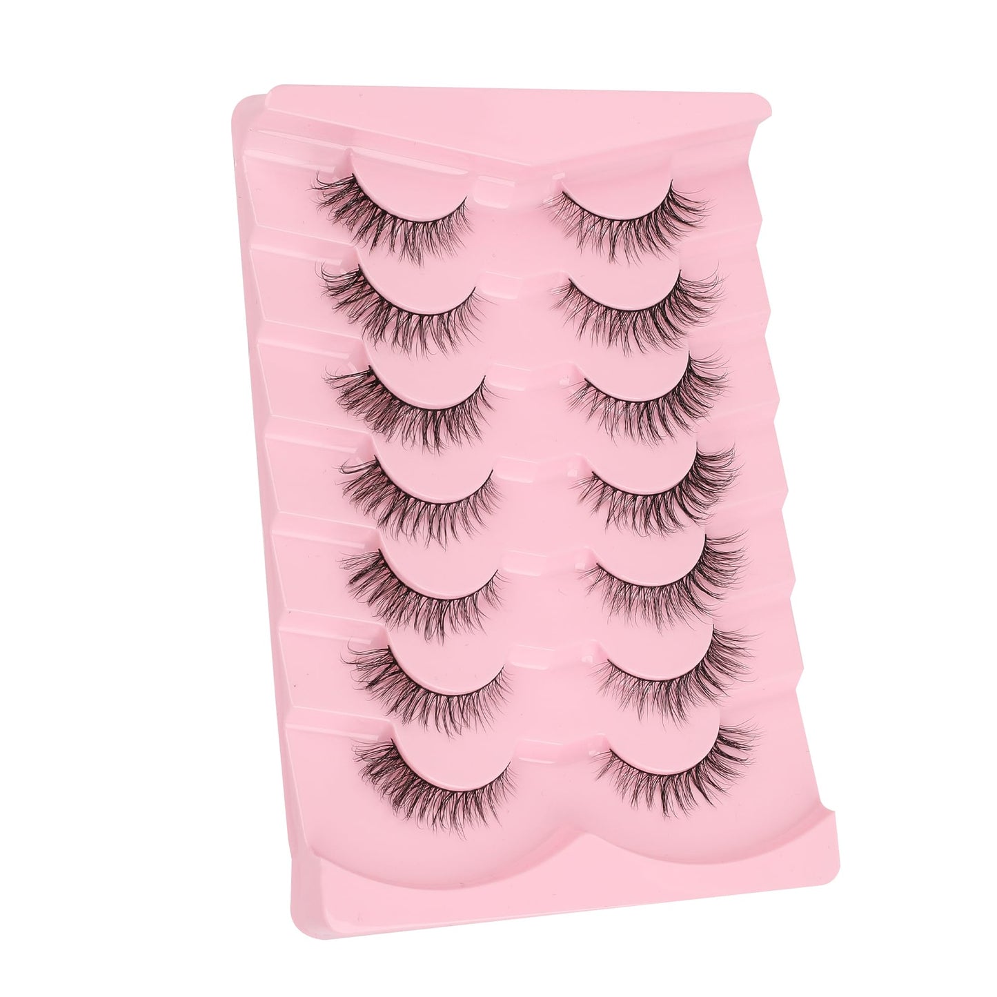 Eyelashes Natural Cat Eye Lashes 15mm Wispy Eyelashes Flared Fluffy Strip Lashes 0.1MM Thin Band False Eyelashes C Curl Lashes Siligli Eye Lashes Pack 7 Pair