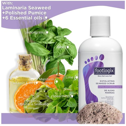 FOOTLOGIX Exfoliating Seaweed Scrub - Deep Cleansing Formula | 8.45 oz for Soft, Smooth Skin