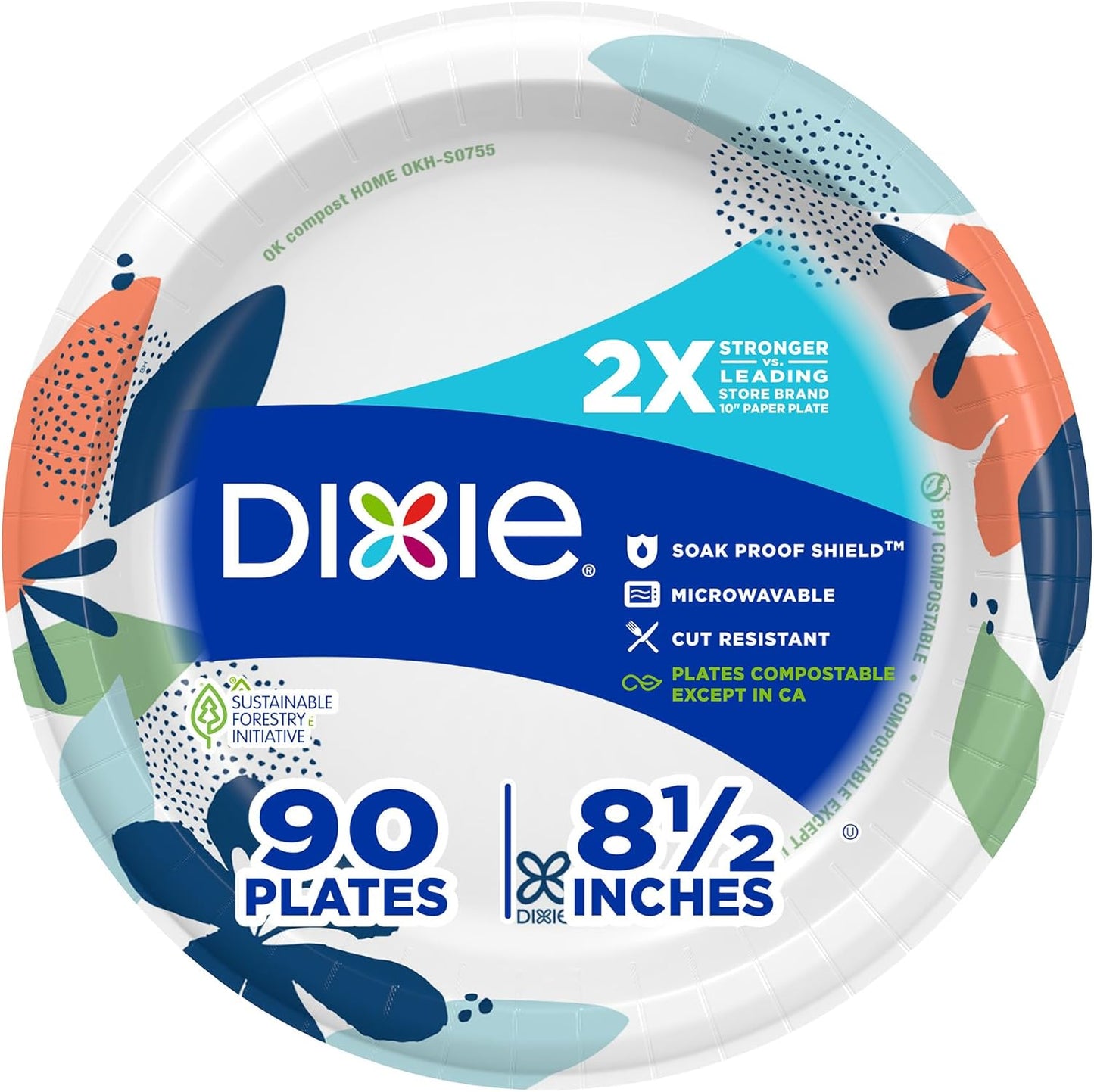 Dixie Medium Paper Plates - 8.5 Inch, 90 Count | 2X Stronger, Microwave-Safe & Soak-Proof