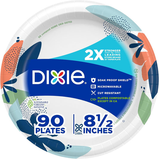 Dixie Medium Paper Plates - 8.5 Inch, 90 Count | 2X Stronger, Microwave-Safe & Soak-Proof