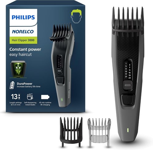 Philips Norelco Hair Clipper 3000 Series - DualCut Beard Trimmer with 13 Length Settings | 45 Min Runtime
