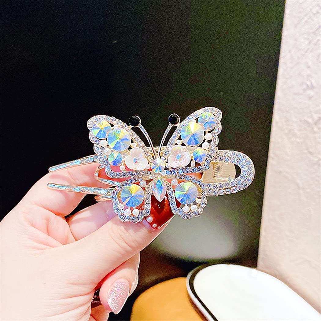 Rhinestone Pearl Butterfly Hair Clips, Sinide Sparkling Diamond Large Hair Jaw Clip Crystal Non Slip Hair Clamps Glitter Hair Comb Claw for Women Girls Thick Long Hair