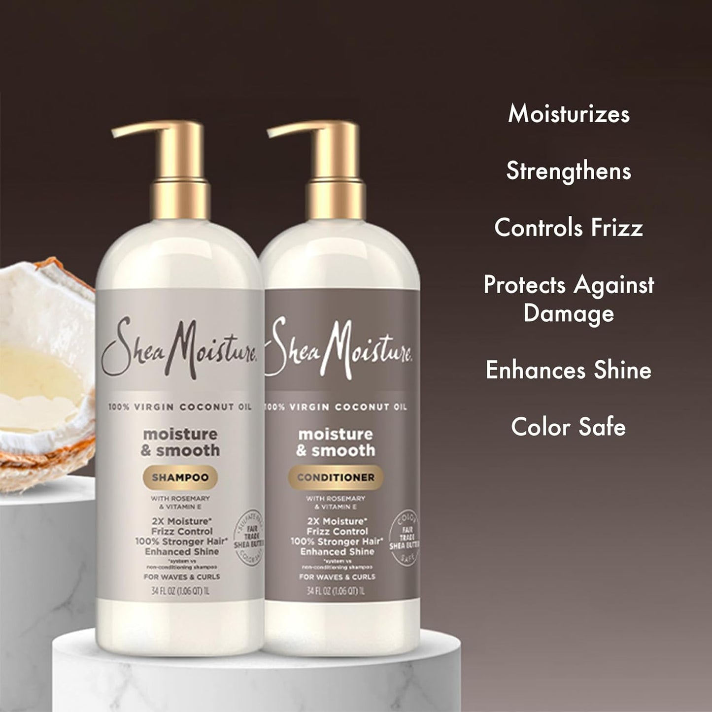 SheaMoisture Shampoo & Conditioner - Moisture & Smooth for Wavy, Curly Hair | 34 Oz Each