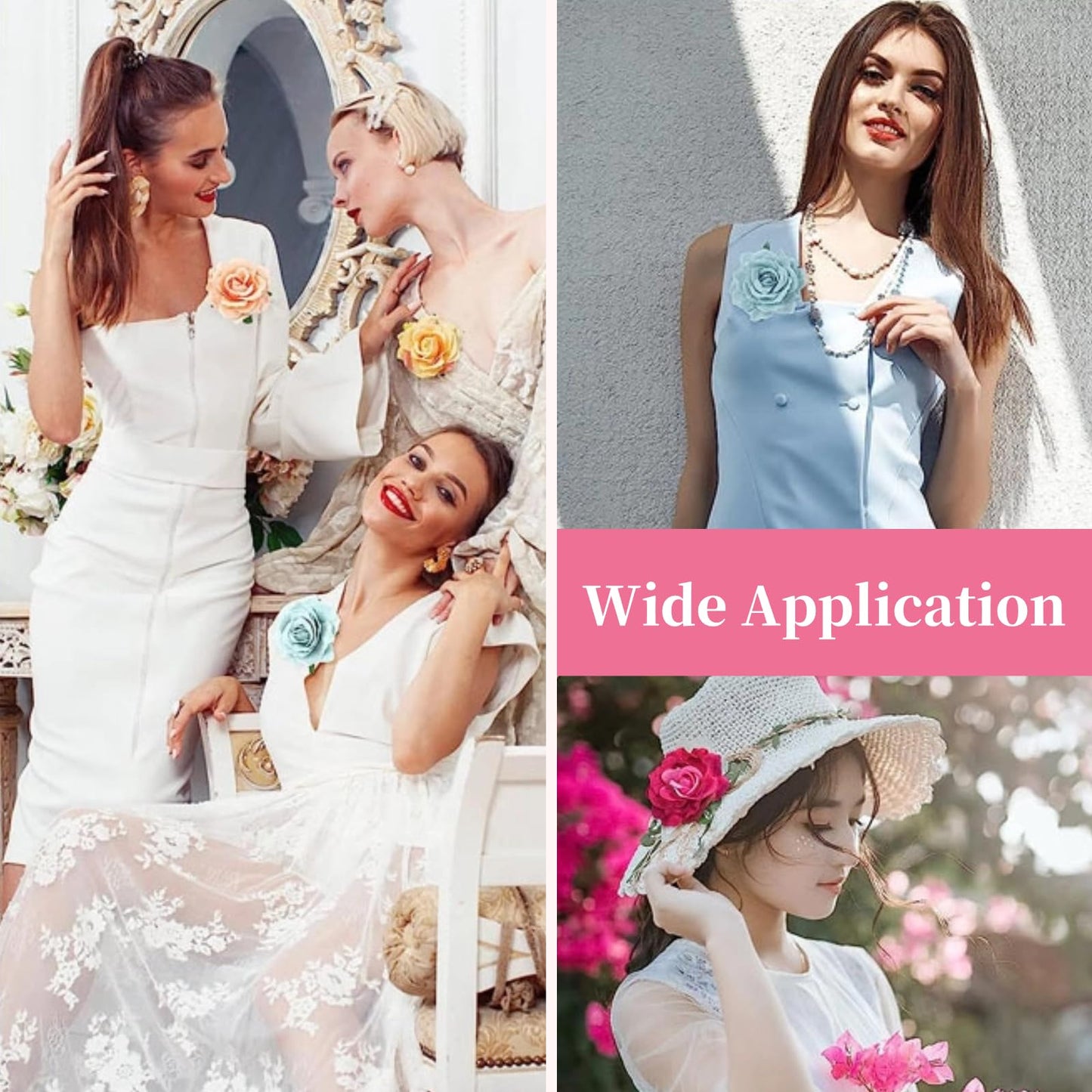Lnrueg 30 Pack Artificial Rose Flower Hair Clips for Women, 4 Inch Large Flower Claw Clips for Thick Hair, Hair Accessories for Wedding