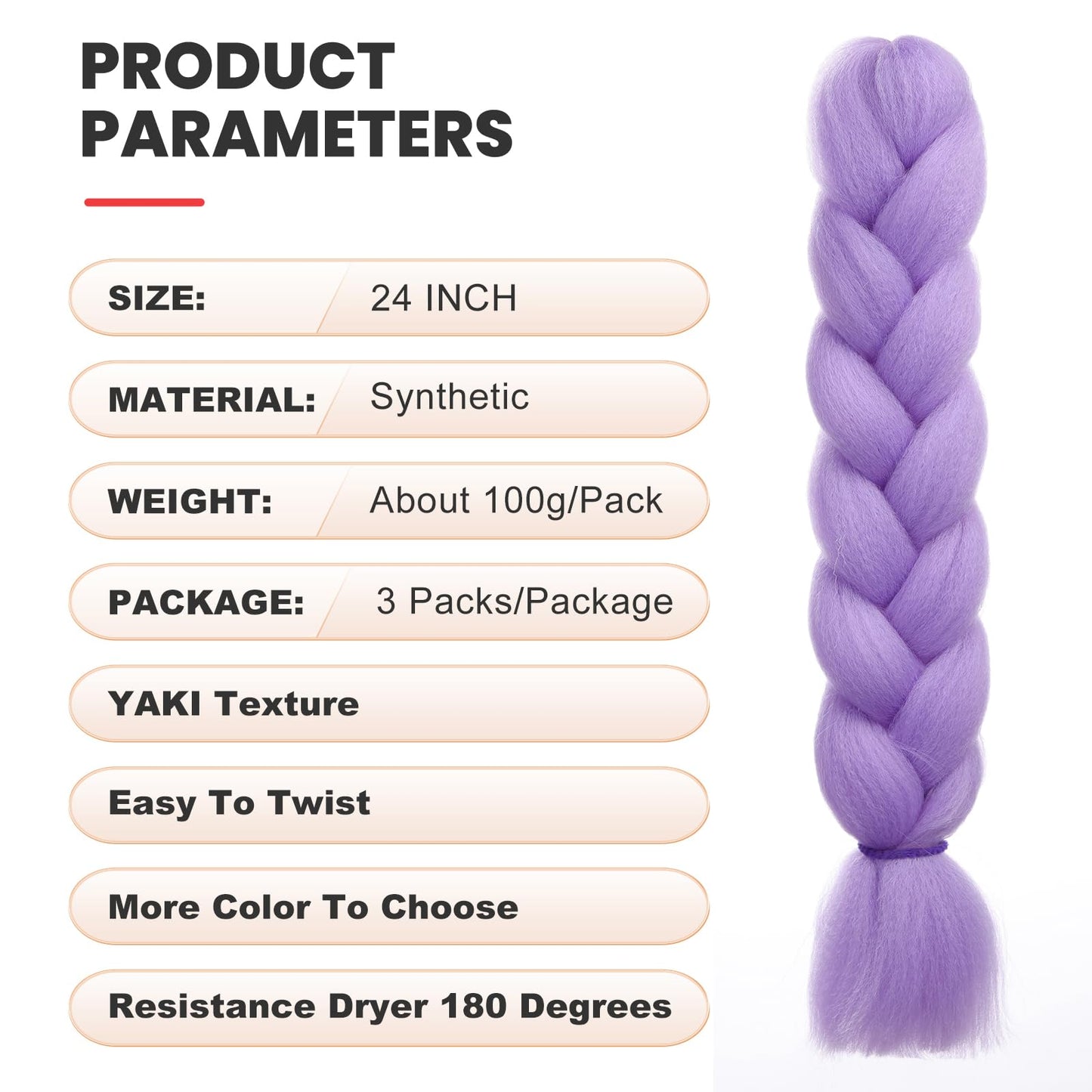 EMMOR Jumbo Braiding Hair Extensions 24 Inch High Temperature Synthetic Fiber 3 pcs Box Braids Braiding Hair Twist Crochet Braids Pre Stretched(Lavender Purple)