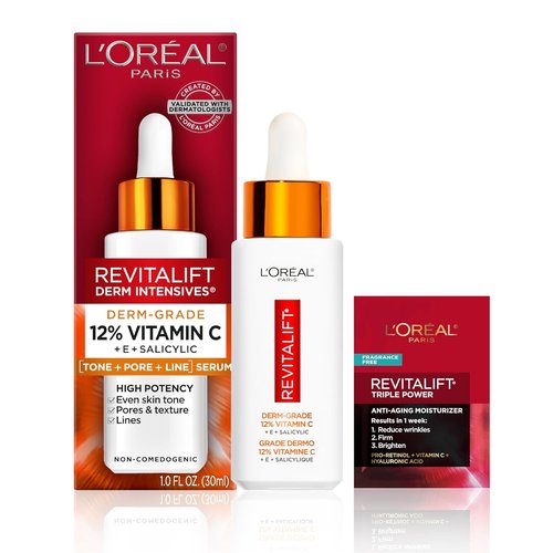 L'Oreal Paris Revitalift 12% Pure Vitamin C Serum - Brightening Face Serum with Vitamin E & Salicylic Acid, 1 oz