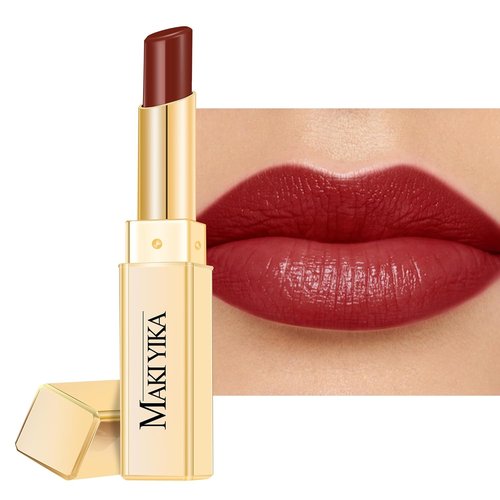 MAKI YIKA Dark Red Lipstick - Hydrating Balm for Dry Cracked Lips | Weightless Glossy Finish