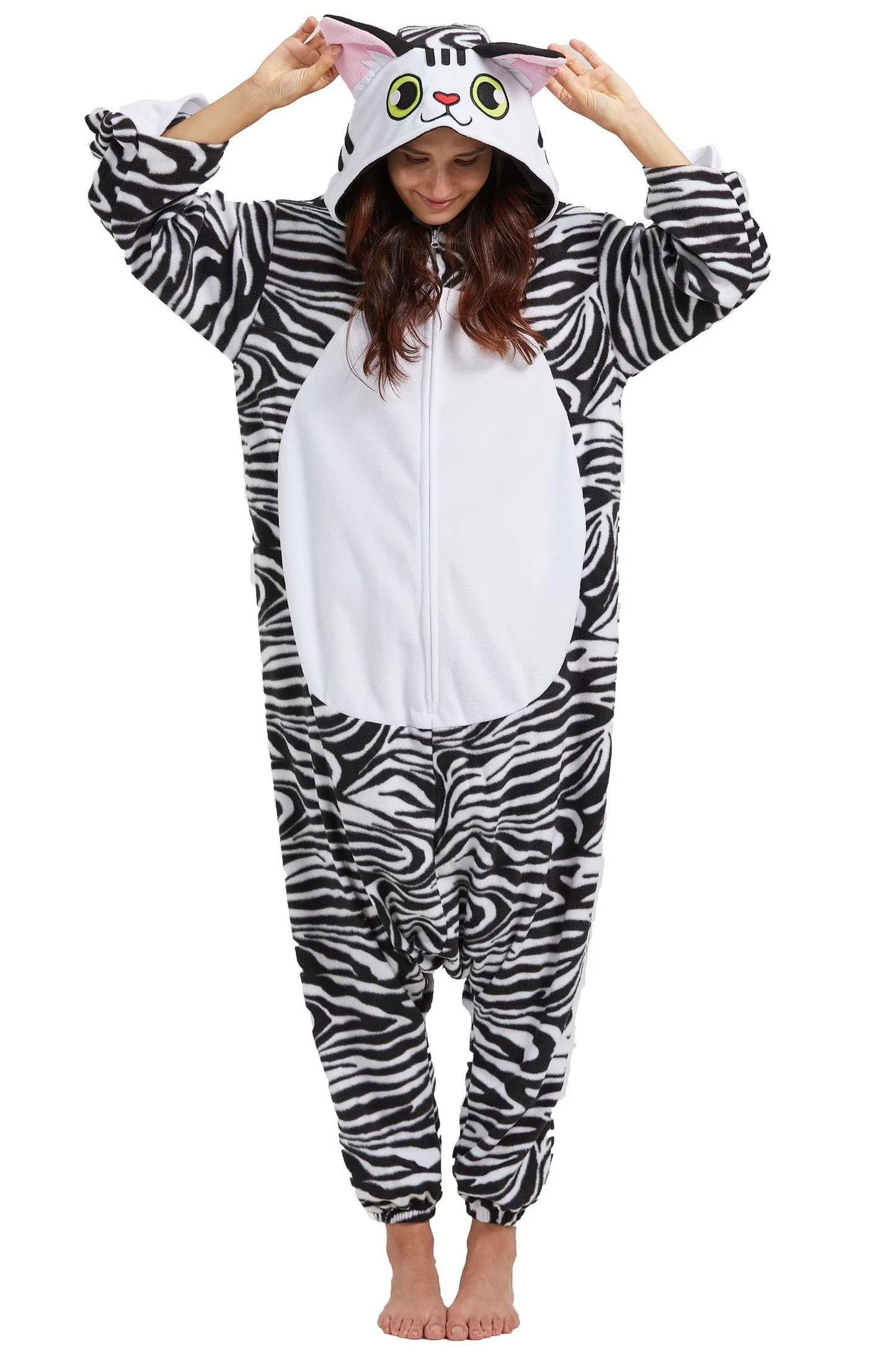 DarkCom Adult Halloween Costume Cosplay Shorthair Cat Onesie Christmas Pajamas Animal Sleepwear for Women Men Small