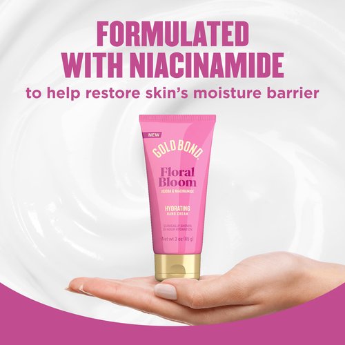 Gold Bond Floral Bloom Hydrating Hand Cream Set, Lightweight Everyday Hand Cream with Jojoba to Hydrate Skin & Niacinamide to Help Restore Skins Moisture Barrier, Fresh Floral Bloom Scent, 3 oz, 4 pk