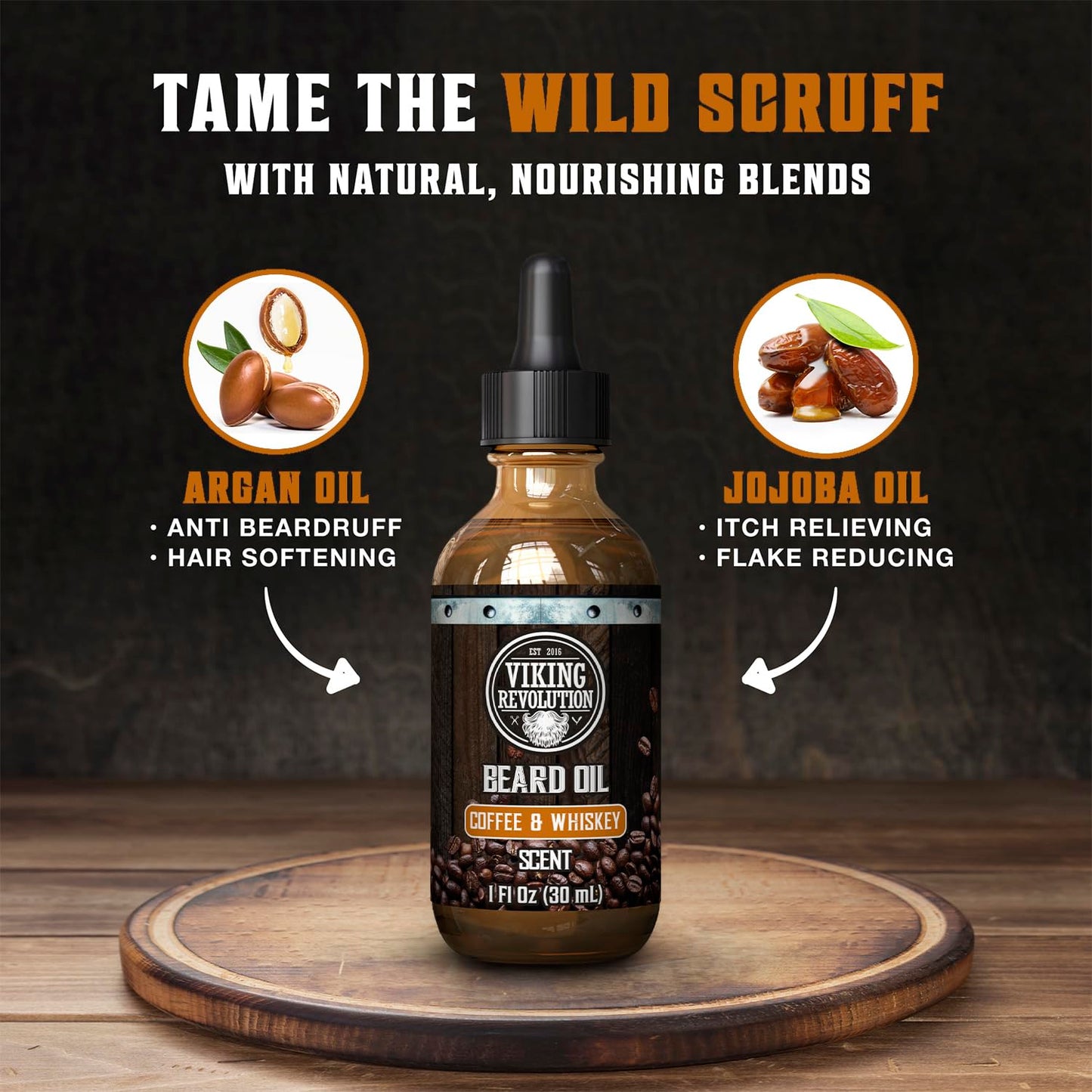 Viking Revolution Coffee Whiskey Beard Oil - Natural Argan & Jojoba Oil Softener | Moisturizes & Strengthens (1 Pack)