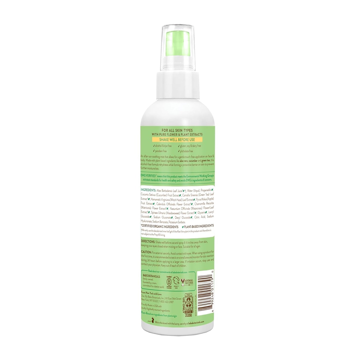 Babo Botanicals After Sun Soothing Mist - Aloe Vera & Cucumber for Sensitive Skin - EWG Verified, Alcohol-Free