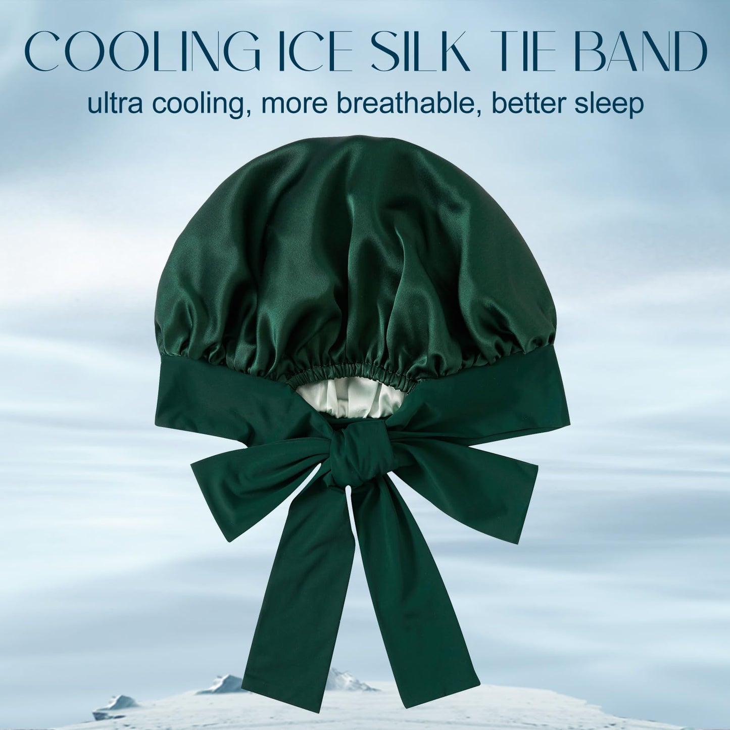 ZIMASILK 100% Mulberry Silk Bonnet for Sleeping Women Long Hair Double Layer Silk Wrap with Tie Band Stay On Head for Hair Care (1Pc, Blackish Green)