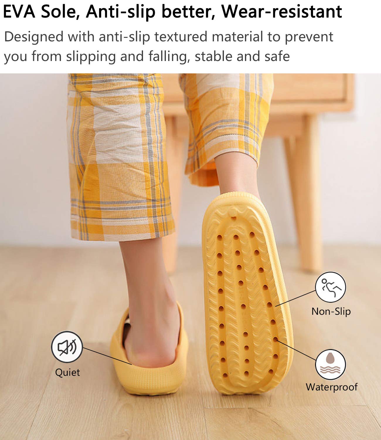Pillow Slippers for Women, Non-Slip Massage Foam Shower Bathroom Home Floor Thick Sole Quick Drying Cloud Cushion Womens Mens Sandals, Soft Comfortable Platform Open Toe Shoes (Beige, Eur44/45)