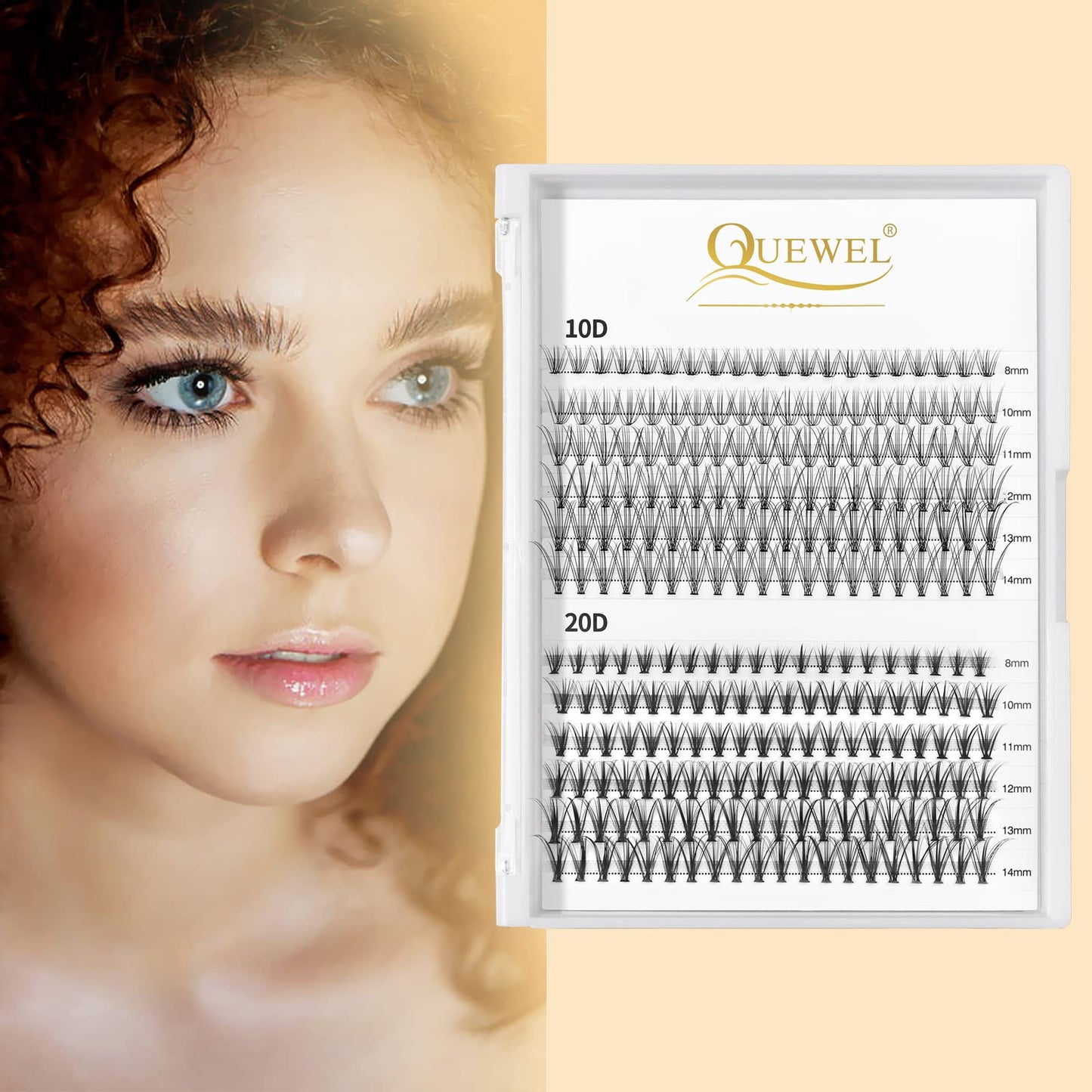 QUEWEL Cluster Lashes 240Pcs Individual Lashes 10D+20D C Curl Mix8-14mm Lash Extensions Clusters Lashes Soft&Natural False Eyelashes Individual DIY Eyelash Extension at Home(10D+20D C MIX8-14)