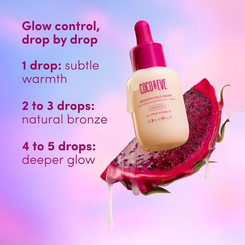 Coco & Eve Self Tanning Drops - Hydrating Gradual Face Tanner with Hyaluronic Acid | Medium, 1 Fl Oz