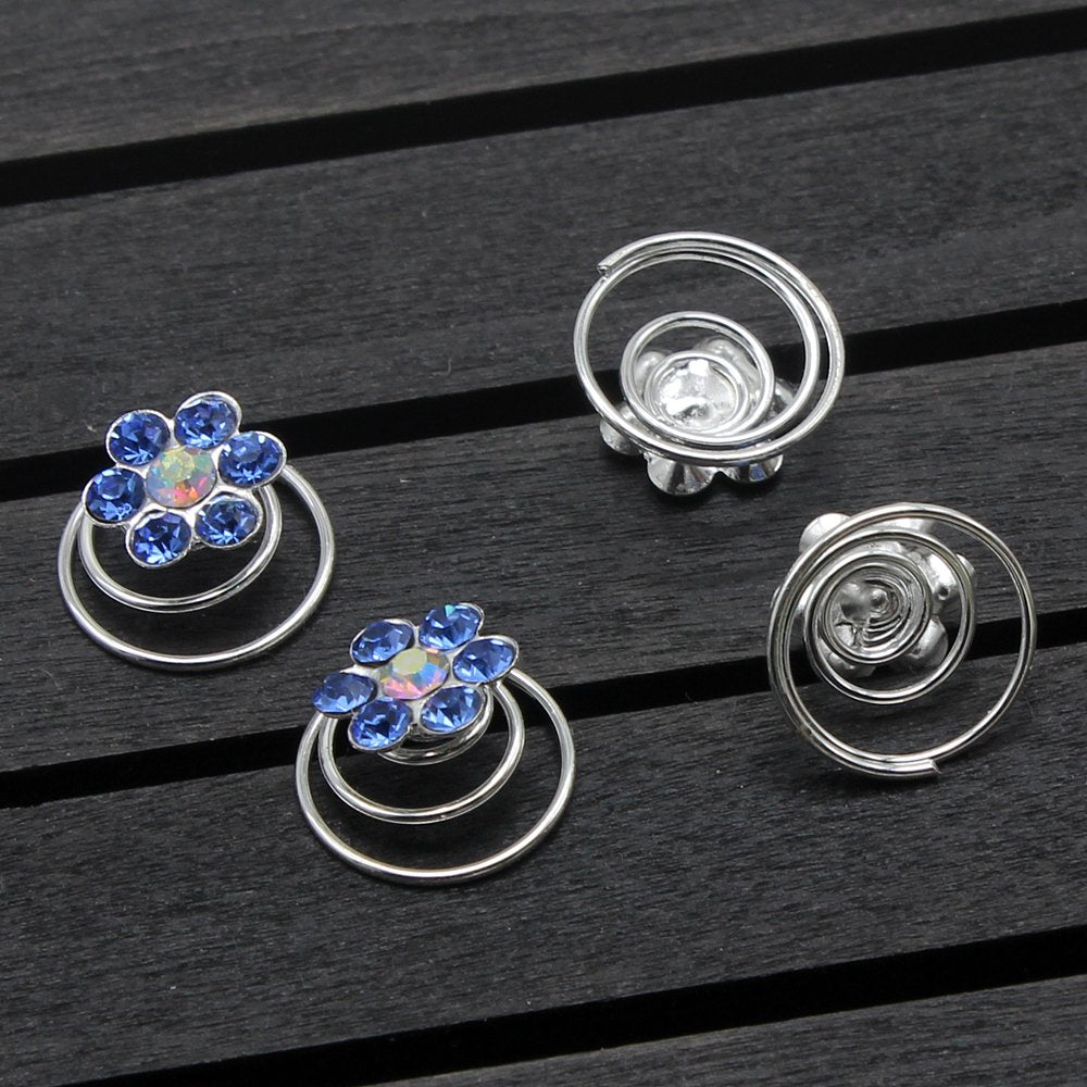 Newstarfactory Rhinestone Studded Collection Flower Spiral Hair Pin Pack of 12 (Dark Blue)