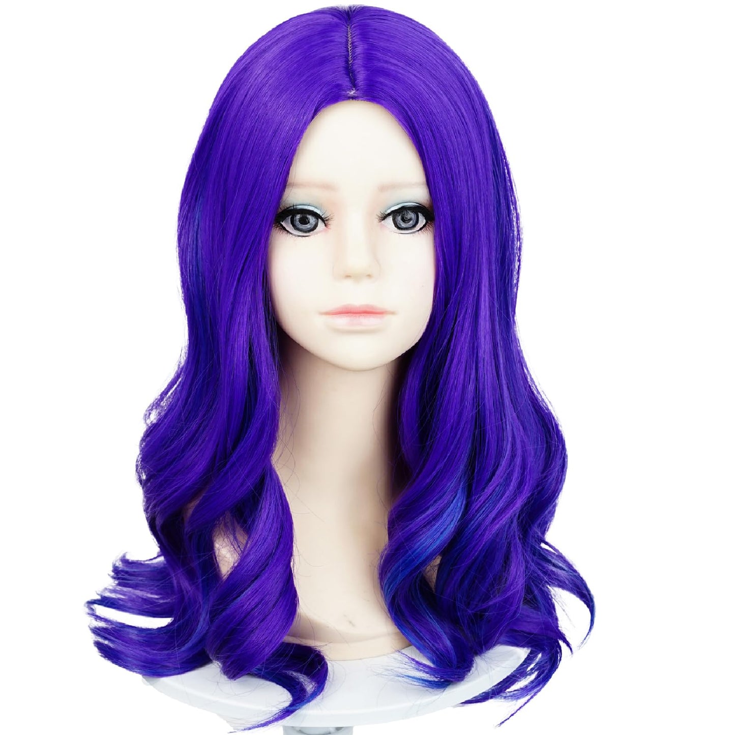 Long Purple Mixed Blue Wavy Wig for Kids Girls Toddlers, Middle Parting Heat Resistant Synthetic Hair Wig for Halloween Costume Party Cosplay