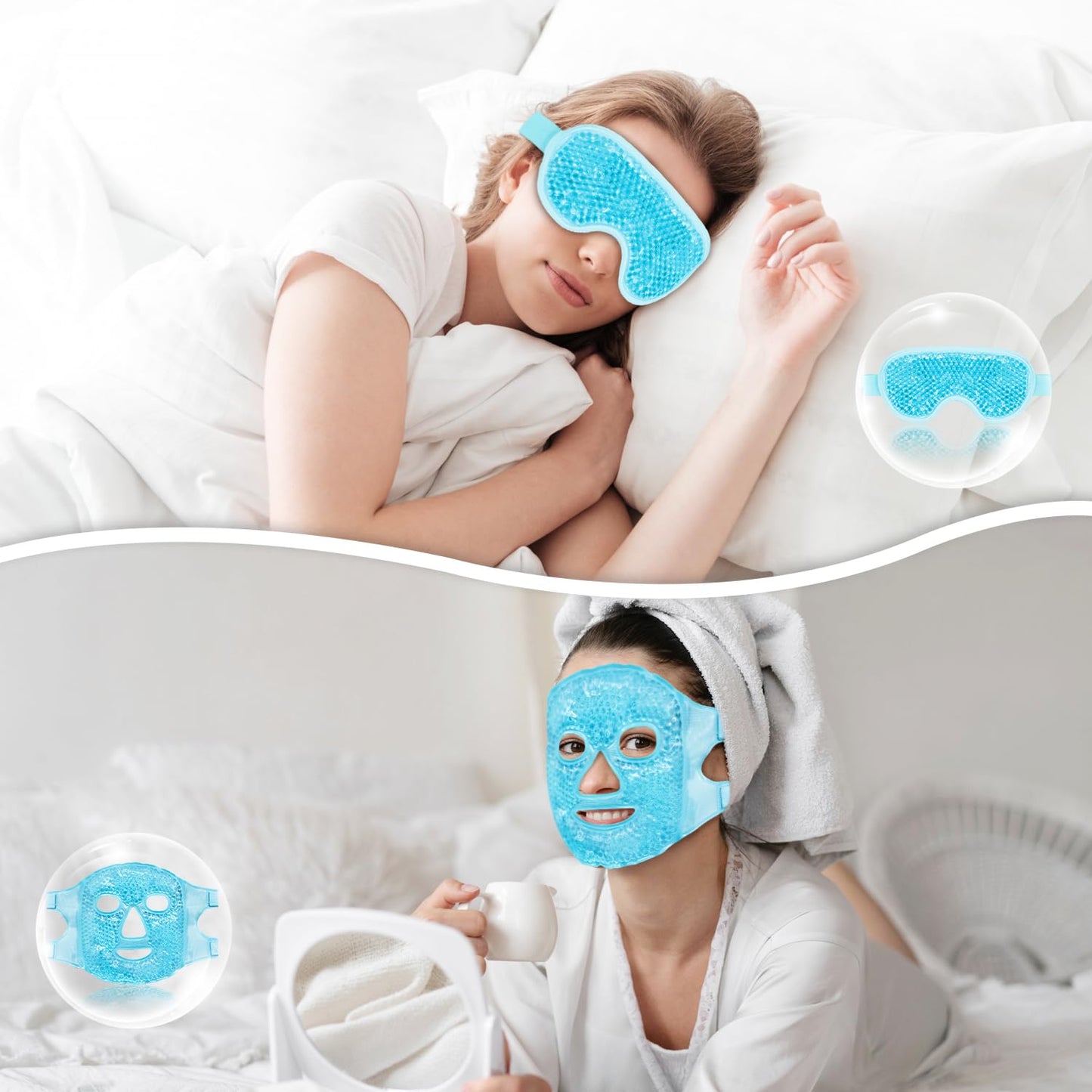 Cooling Eye Mask and Ice Face Mask Set for Reducing Puffiness, Bags Under The Eyes, Sinus, Redness, Pain Relief, Dark Circles, Migraine, and Hot Cold Use Reusable with Super Soft Lining (Blue Set)
