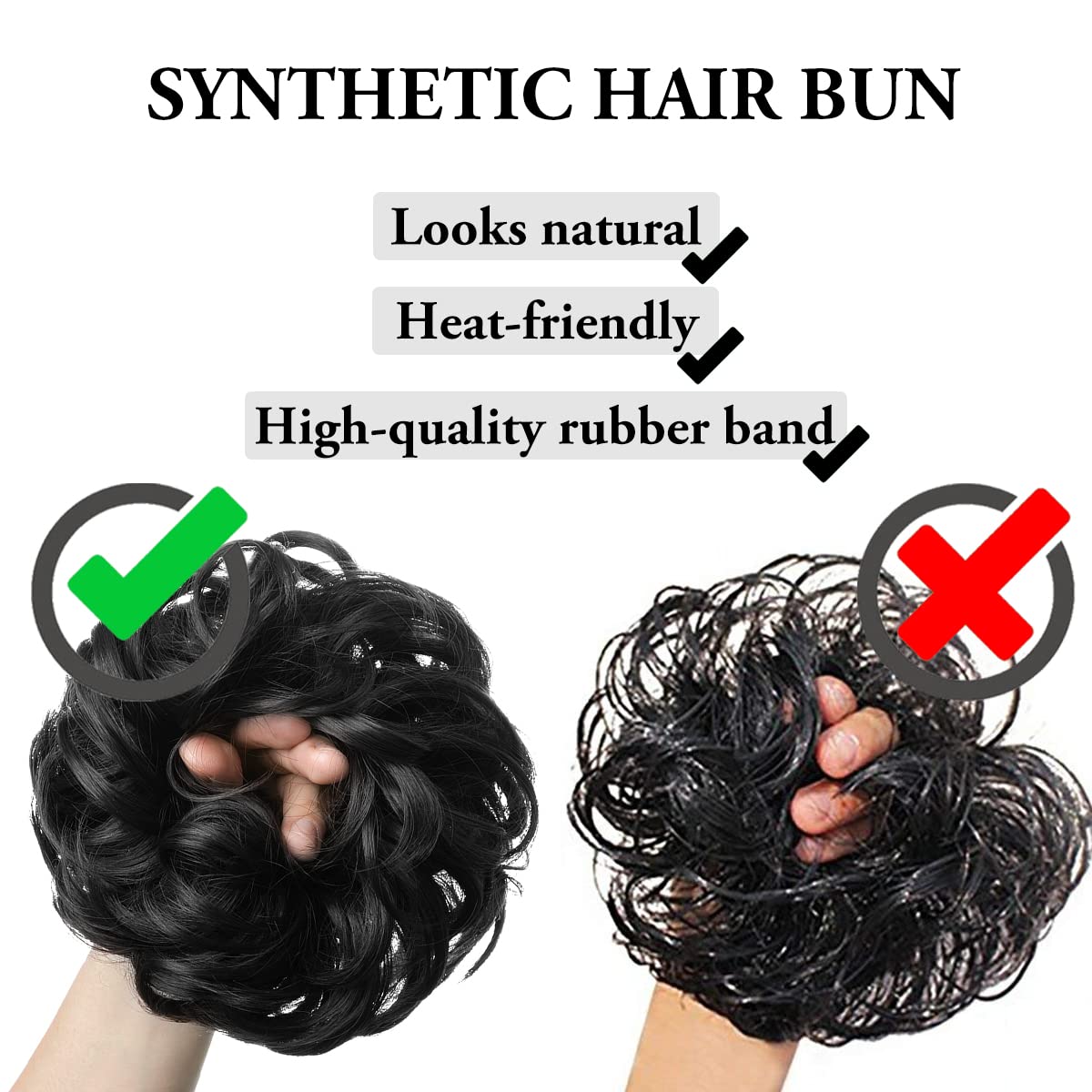 SARLA 2PCS Messy Hair Bun Hair Pieces Wavy Curly Synthetic Updo Fake Scrunchies Ponytail Extension for Women Salt and Pepper