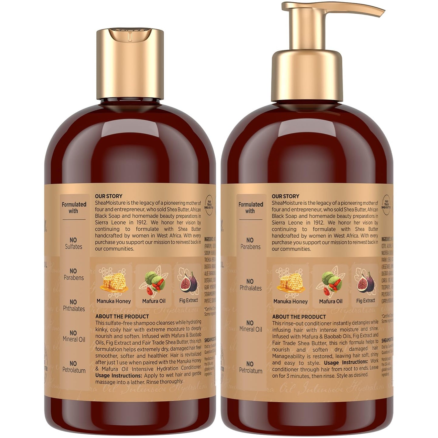 SheaMoisture Manuka Honey & Mafura Oil Shampoo and Conditioner - Intensive Hydration for Dry Hair | 13 Oz Each