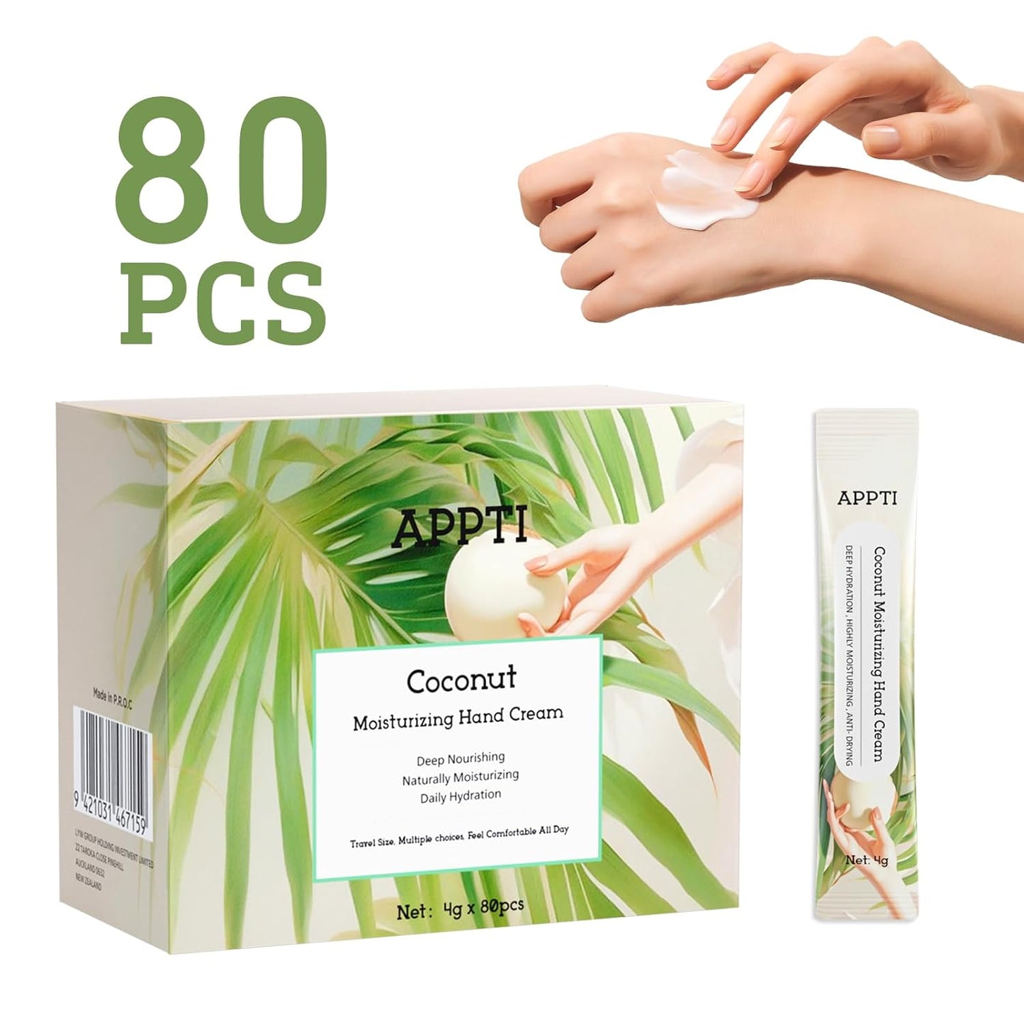 Skiennix Moisturizing Hand Cream - Hydrating Lotion for Dry Hands | Deep Nourishing Coconut, 80 Pack